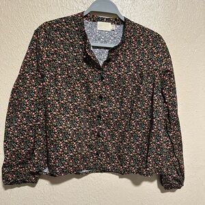 Nation LTD Floral Paisley Pintuck Crop Cotton Blouse size‎ XS 100% Pima Cotton
